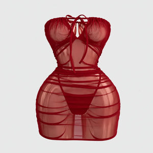 Sheer Ruched Mini Dress