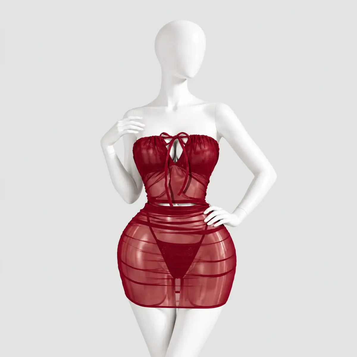 Sheer Ruched Mini Dress