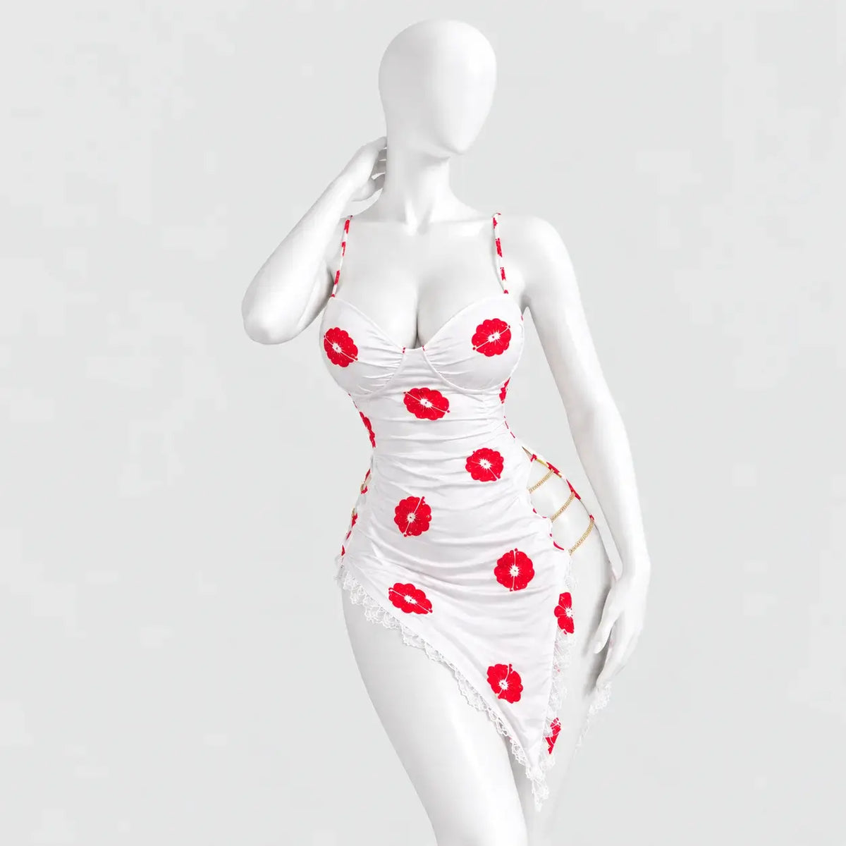 Kiss Print Lace Cut-Out Chemise