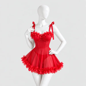 Floral Mesh Babydoll with Tie Straps