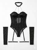 Glamour Black Corset Bodysuit with Sleeves