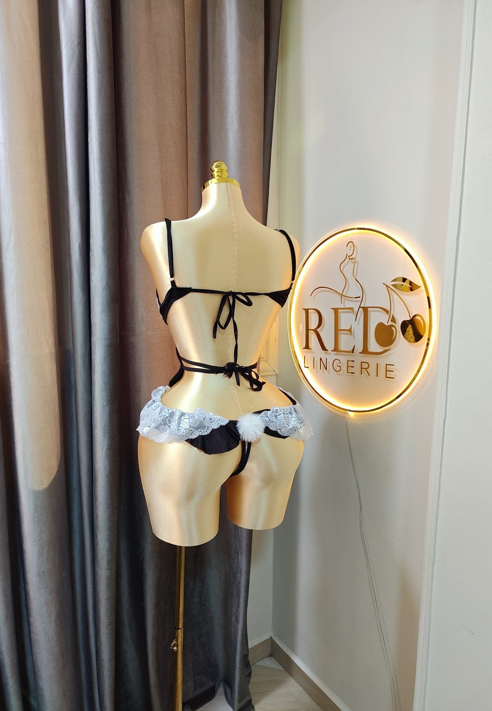 Lace-Up Bunny Bodysuit with Stockings