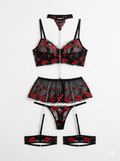 Mesh and lace lip print lingerie