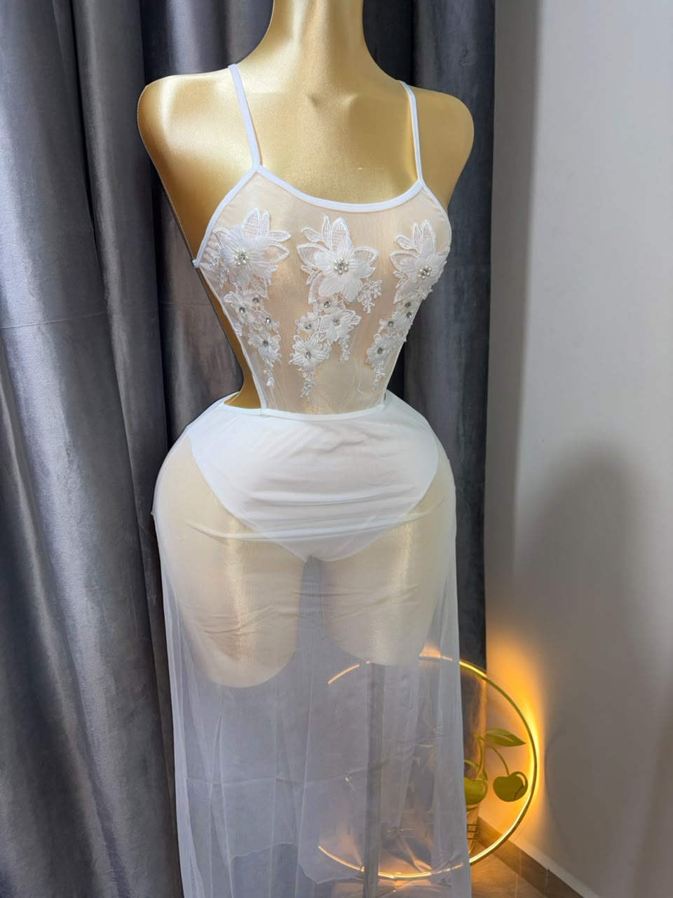 Double-Slit Lace & Chiffon Babydoll