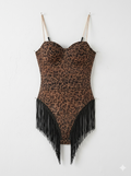 Bold leopard bodysuit with fringe details