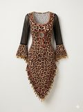 Leopard print dance dress with gold coins.