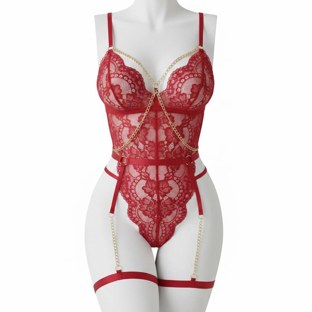 Exquisite Lace Teddy Bodysuit with Garter Straps