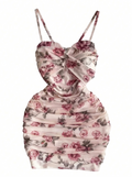 Elegant Floral Ruched Mini Dress