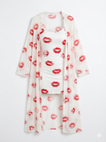 Lip print dress and sheer mesh robe set.