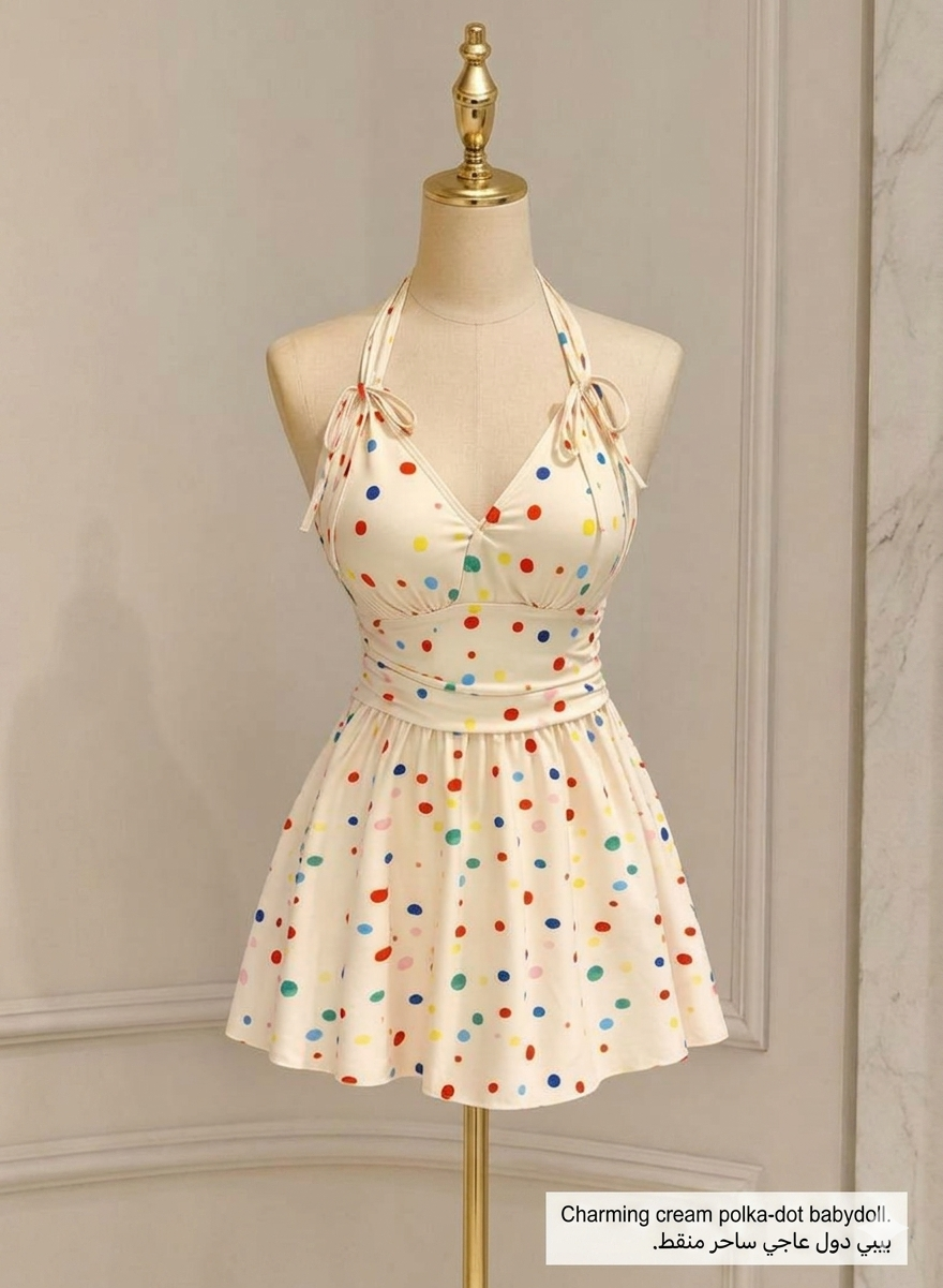 Charming cream halter-neck mini dress