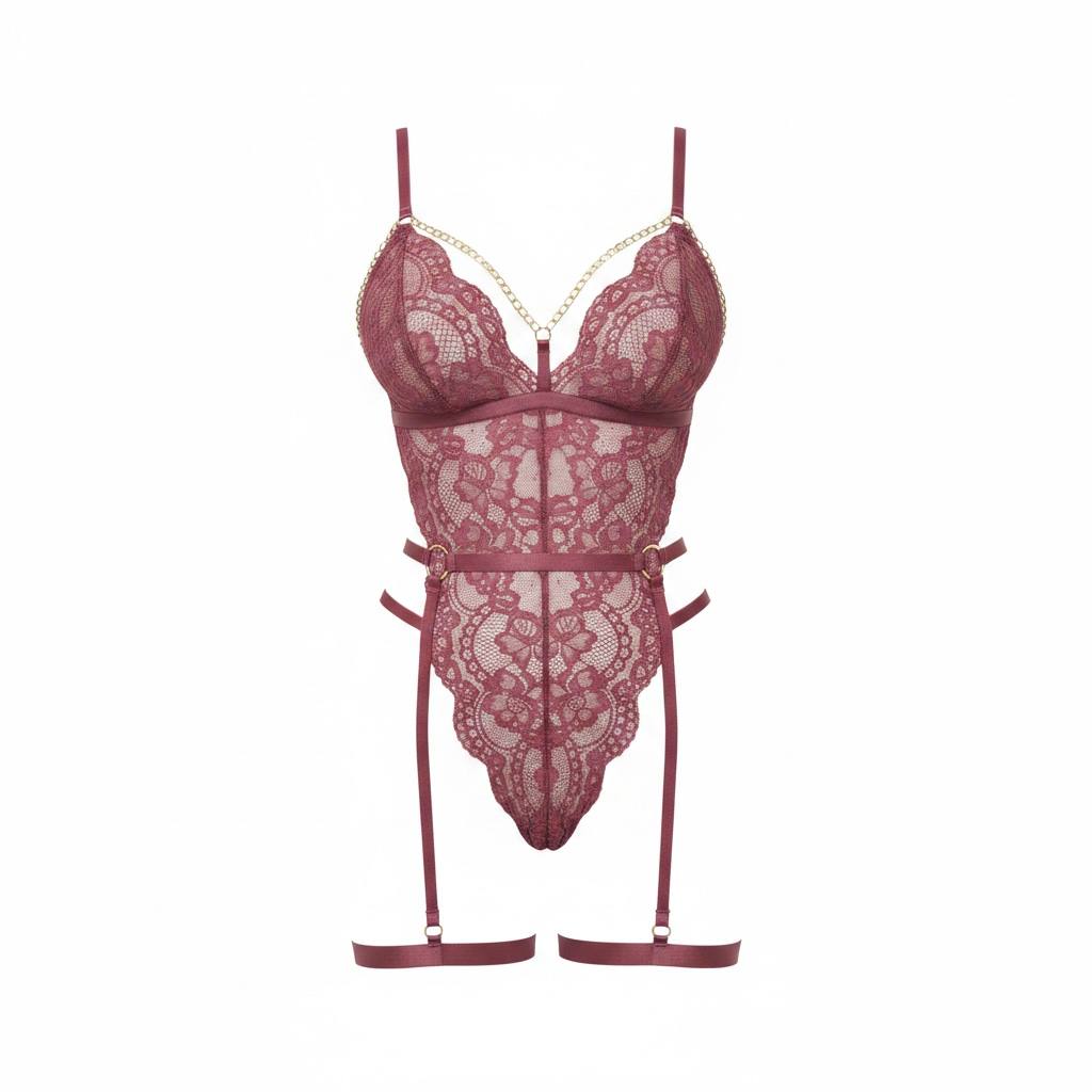 Exquisite Lace Teddy Bodysuit with Garter Straps