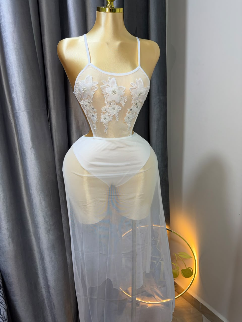 Double-Slit Lace & Chiffon Babydoll