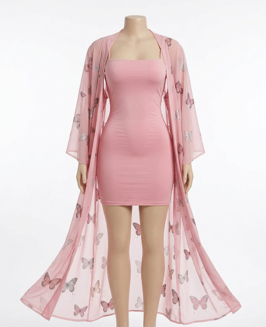 Dress with butterfly cardigan