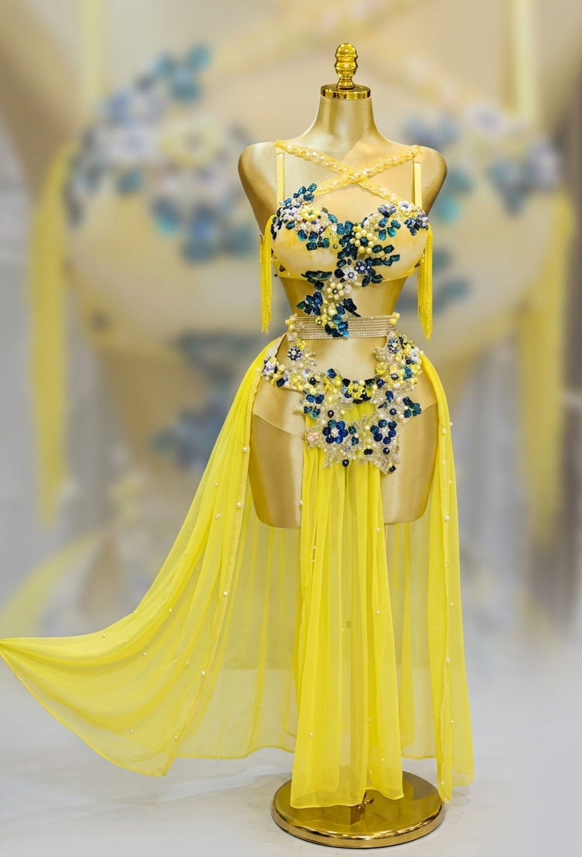 Handmade belly dance costume (yellow )