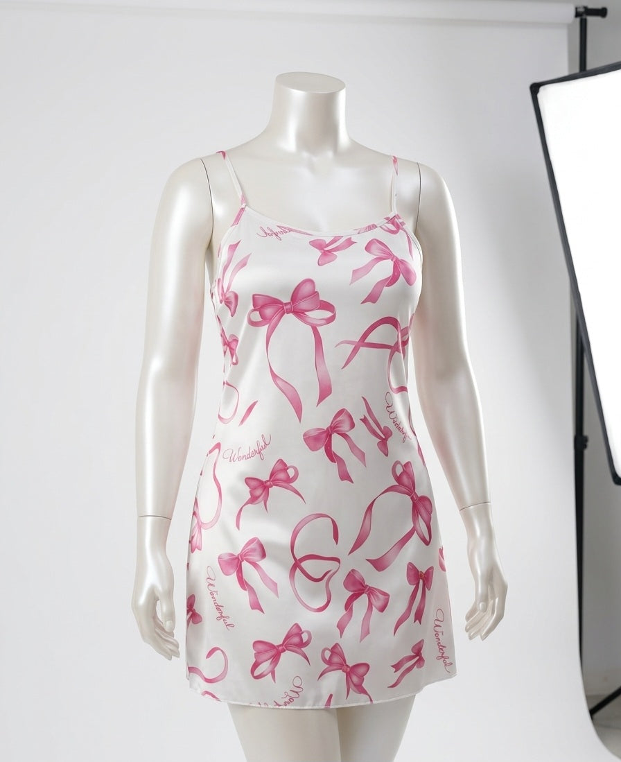Satin bow print nightdress