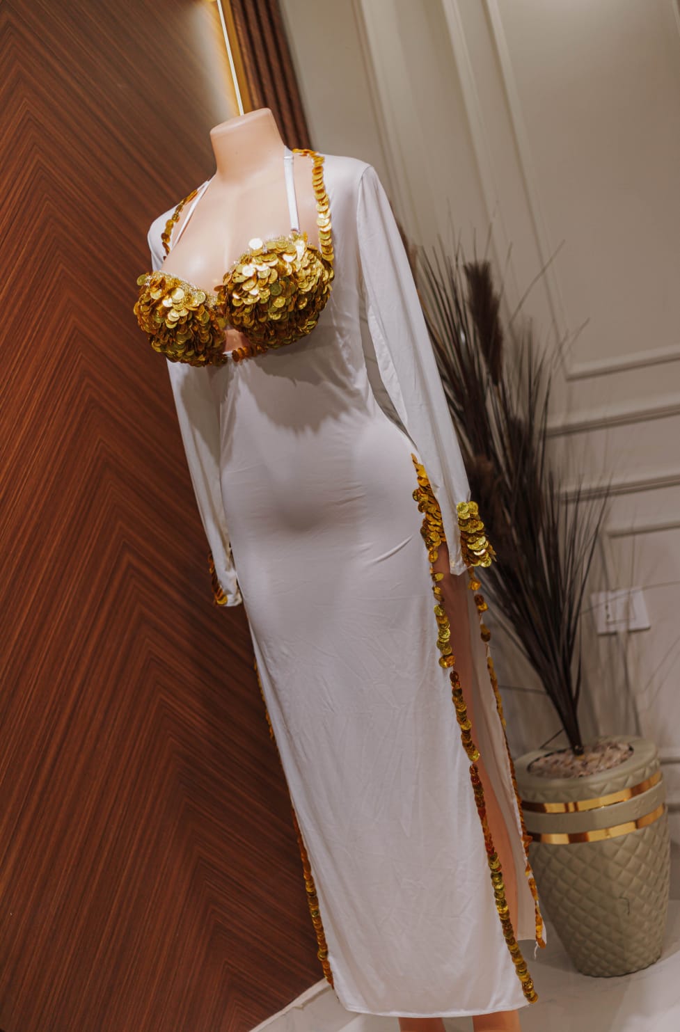 Handmade belly dance costume (white with gold)