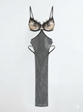 Glittery long dress with a lace bra top