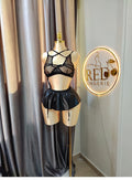 Leather & Fishnet Lingerie Set