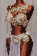 Handmade belly dance costume (white with gold)