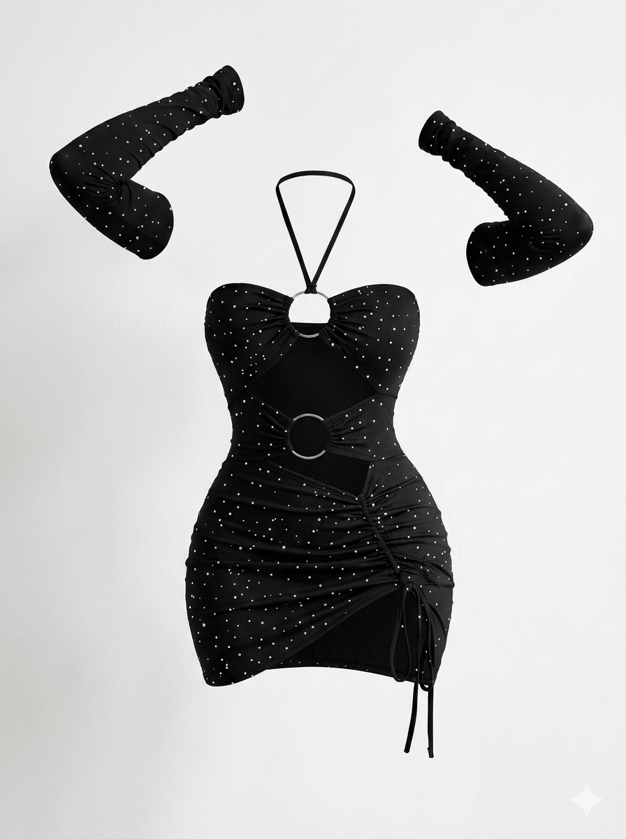 Sparkly black cutout mini dress