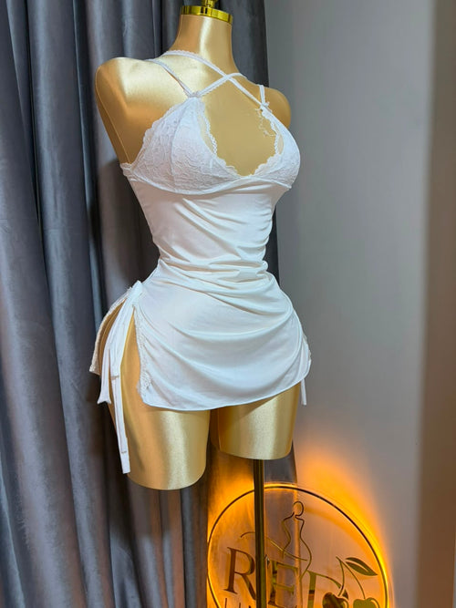 V-Neck Side-Tie Lingerie Mini Dress