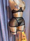 Rhinestone Heart Chain Bra & Garter Set