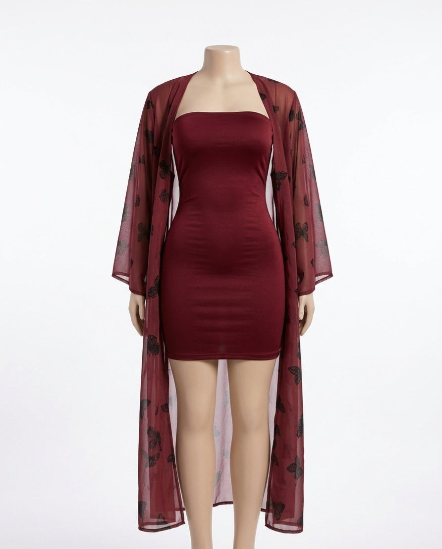 Dress with butterfly cardigan