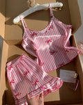 Pink and white striped satin pajama set