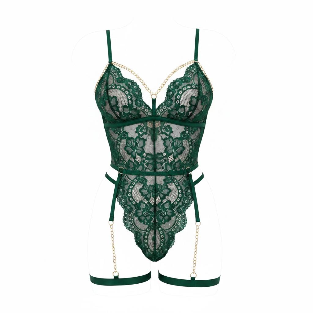 Exquisite Lace Teddy Bodysuit with Garter Straps