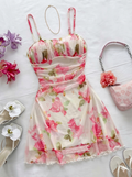Elegant white and pink mesh dress