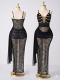 Lace maxi dress with gold chains