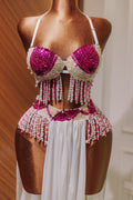 Handmade belly dance costume (White and fuchsia)