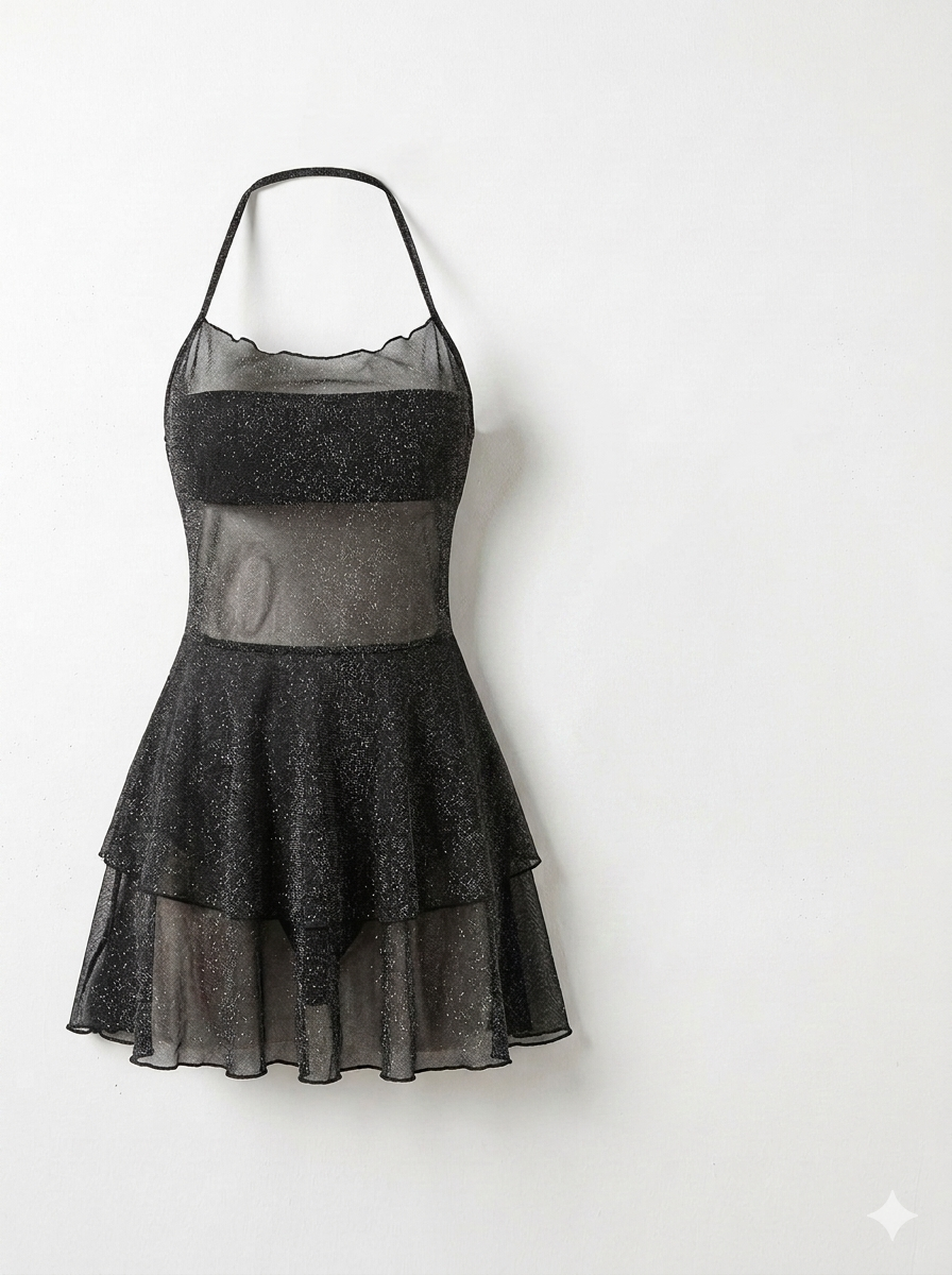 Glittery mesh halter dress