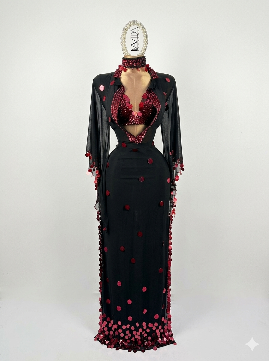 Baladi dance dress with red sequins