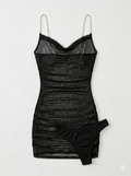 Two-piece black mesh lingerie dress