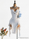 Elegant white spaghetti strap mini dress