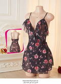 Elegant black mesh ruffle-trimmed babydoll dress