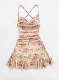 Elegant Floral Ruched Mini Dress
