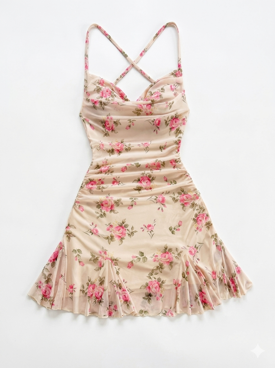 Elegant Floral Ruched Mini Dress