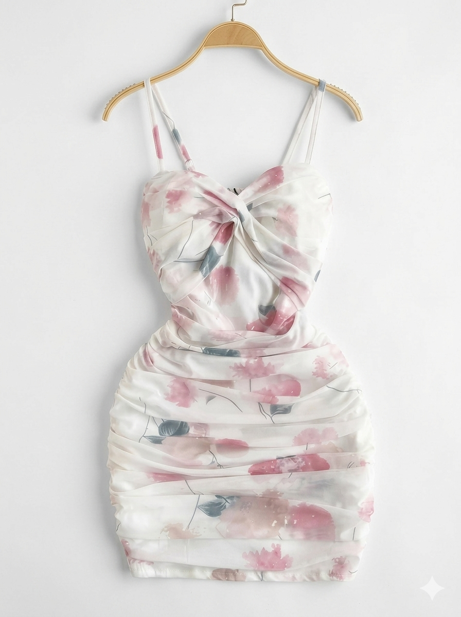 Elegant Floral Ruched Mini Dress
