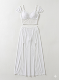 White mesh crop top and maxi skirt set.