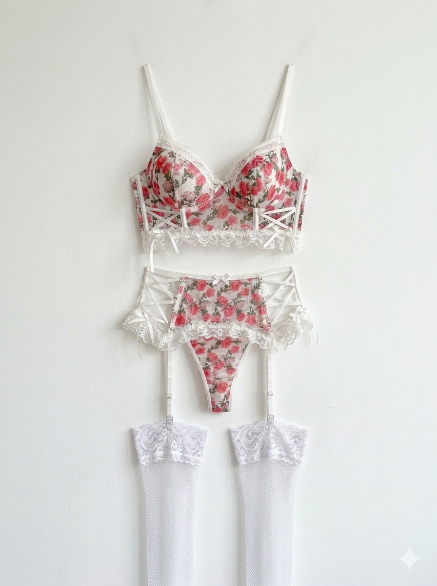 Romantic floral lace lingerie set