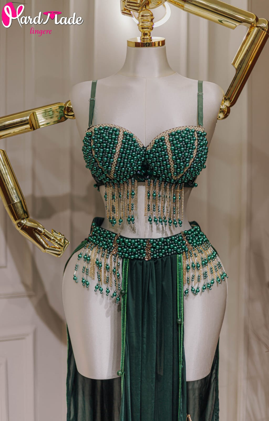 Handmade belly dance costume (green)