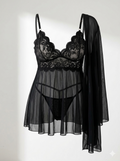 Black mesh babydoll with matching robe.