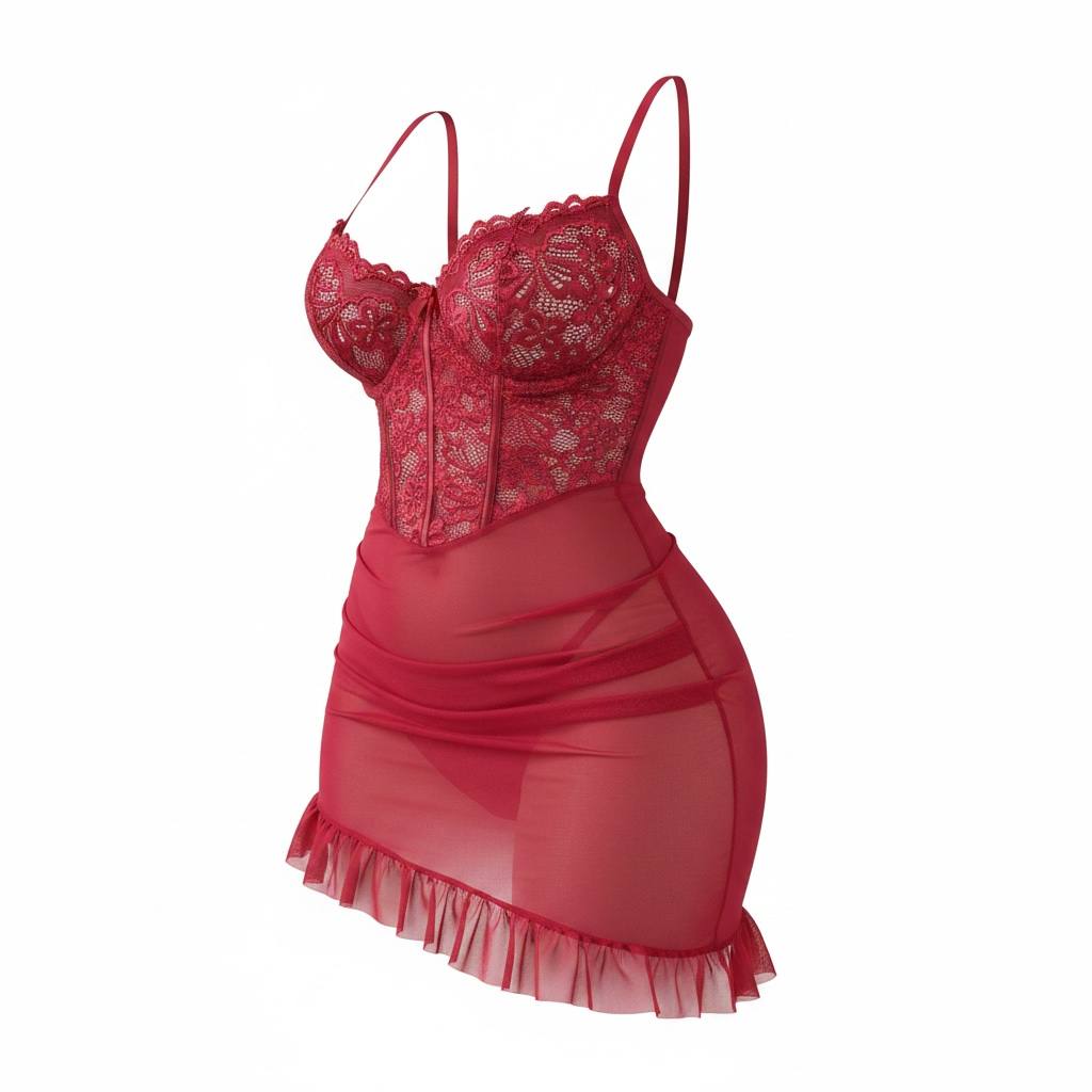 Alluring Lace & Mesh Chemise Dress